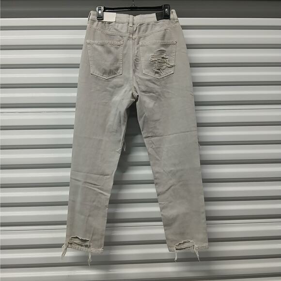 American Eagle Mom Jeans Size 6 Gray Destroyed Deconstructed Denim High Rise - Picture 2 of 11